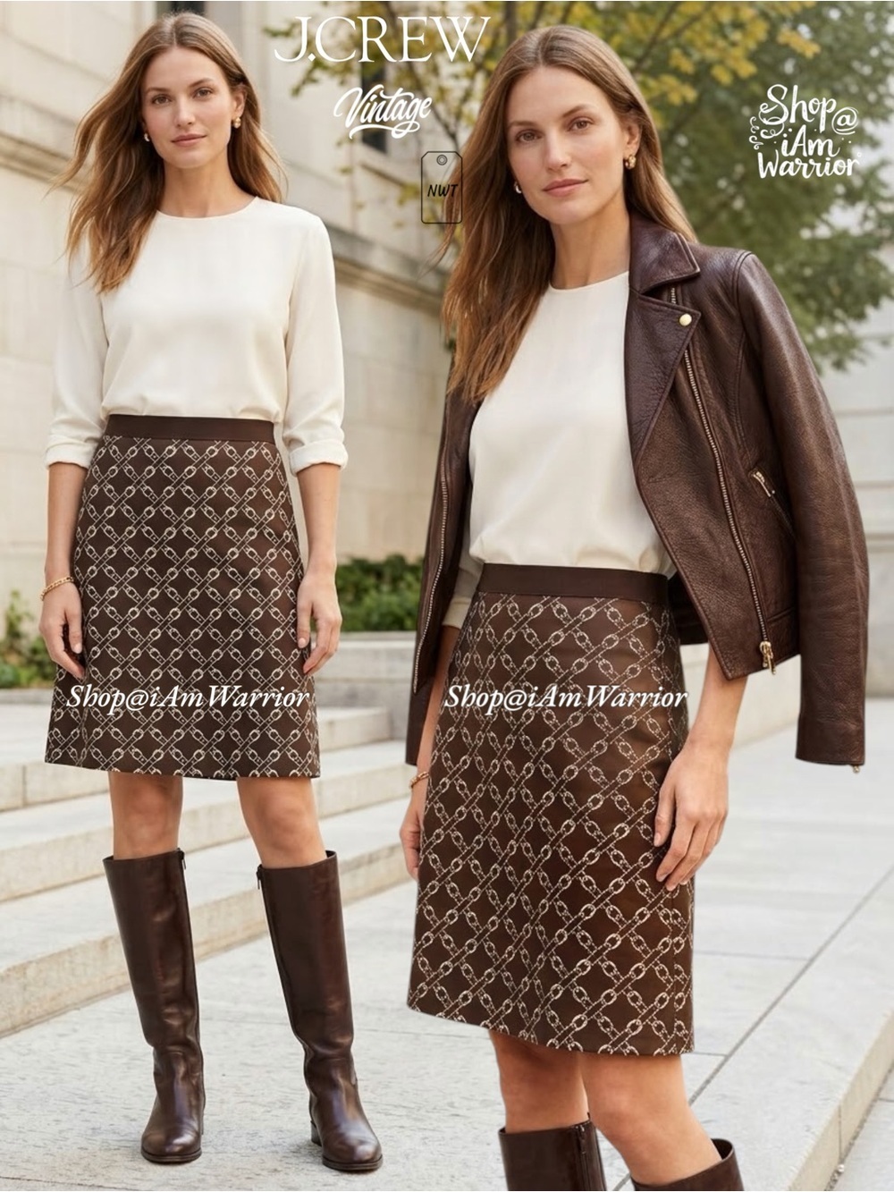 J.Crew RARE Vintage Equestrian Chain-Link Chocolate Silk Skirt *shop@iamwarrior